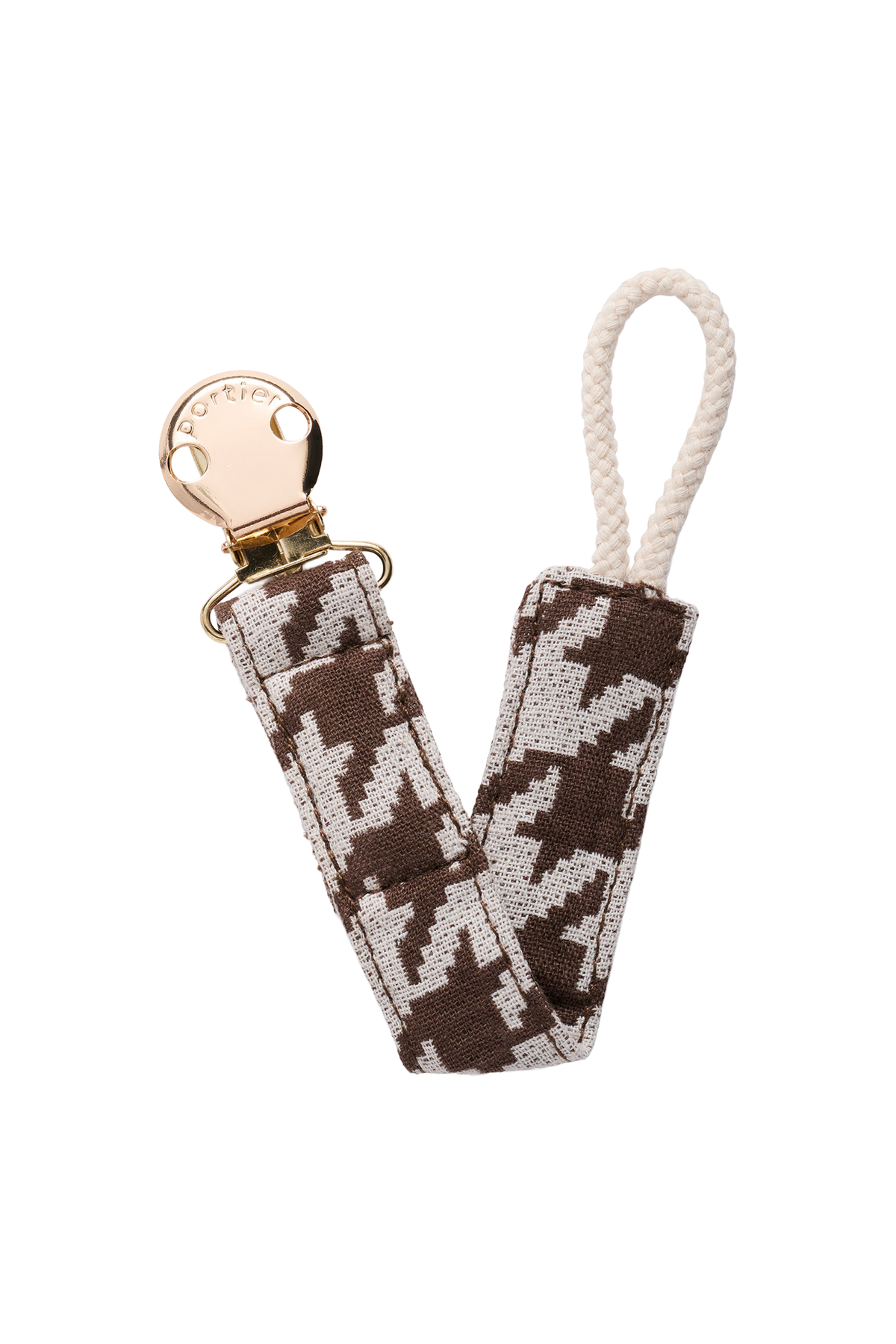 Petite Pacifier Clip - Cocoa Houndstooth